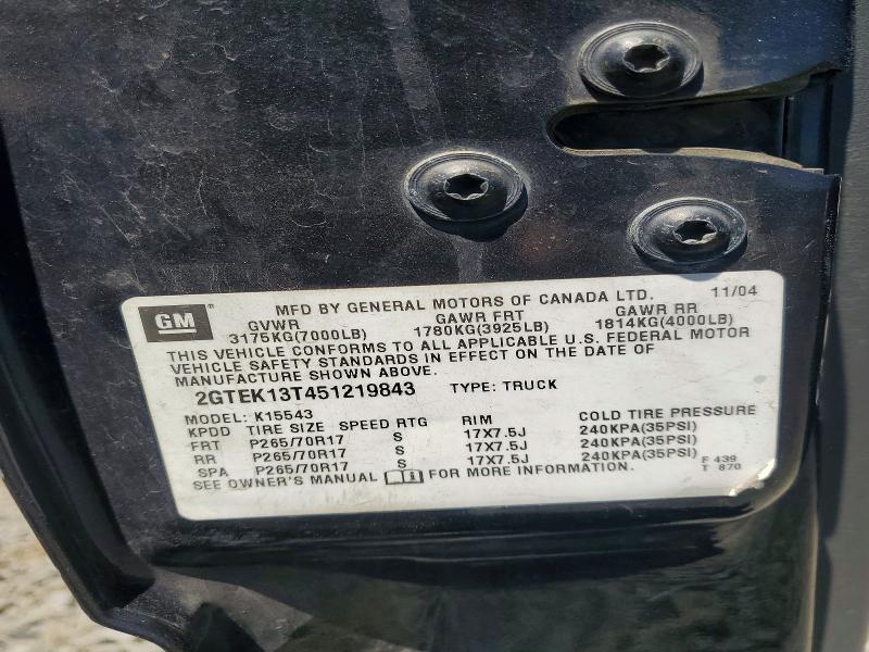 58649456 :رقم المزاد ، 2GTEK13T451219843 vin ، 2005 Gmc New Sierra مزاد بيع