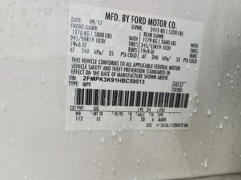 Aukcja sprzedaży 2017 Ford Edge, vin: 2FMPK3K91HBC59513, numer aukcji: 57006266