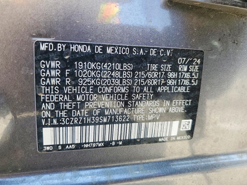 2025 Honda Hr-v მანქანა იყიდება აუქციონზე, vin: 3CZRZ1H39SM713622, აუქციონის ნომერი: 58828456