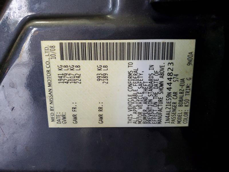 2009 Nissan Altima მანქანა იყიდება აუქციონზე, vin: 1N4AL21E59N444823, აუქციონის ნომერი: 57114436