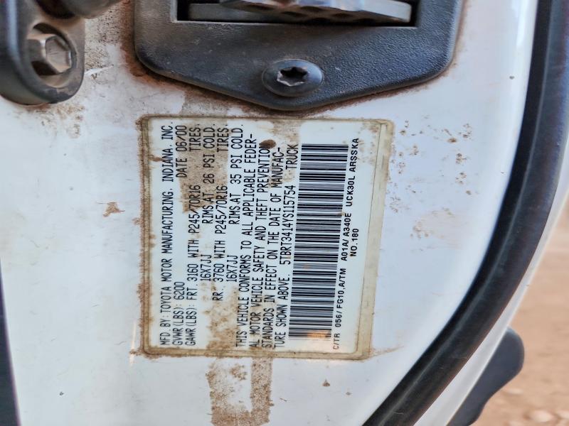 56310726 :رقم المزاد ، 5TBRT3414YS115754 vin ، 2000 Toyota Tundra مزاد بيع
