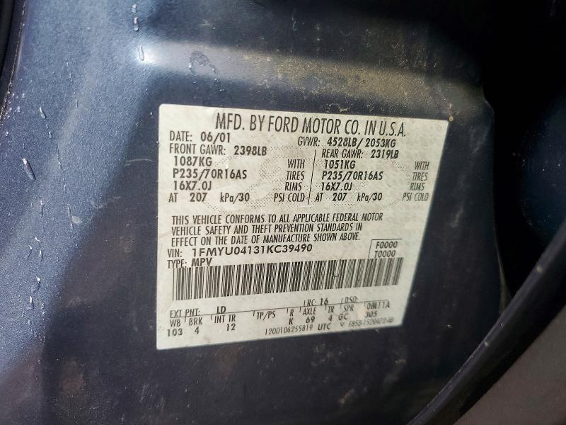 57859136 :رقم المزاد ، 1FMYU04131KC39490 vin ، 2001 Ford Escape مزاد بيع