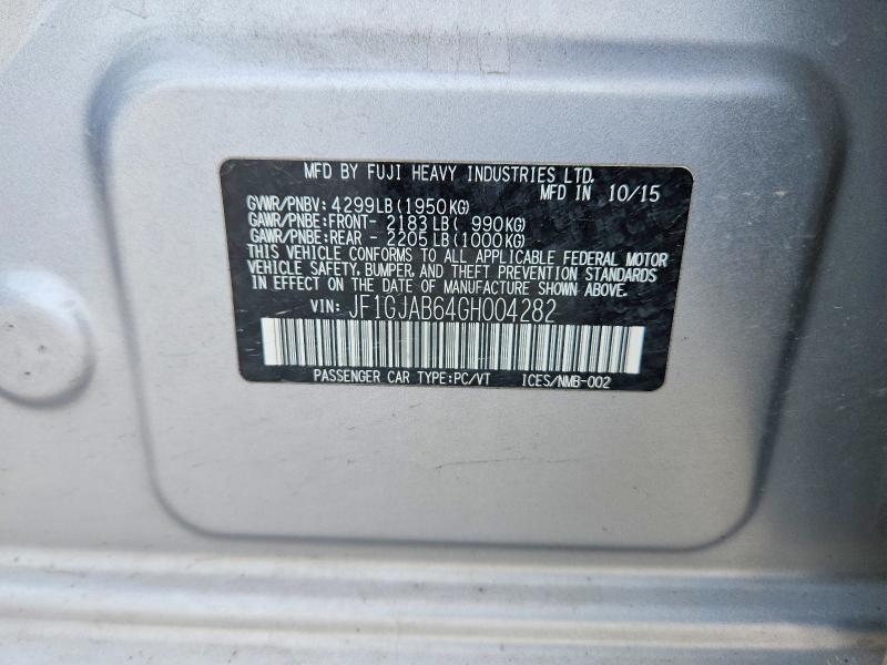 2016 Subaru Impreza მანქანა იყიდება აუქციონზე, vin: JF1GJAB64GH004282, აუქციონის ნომერი: 55372396