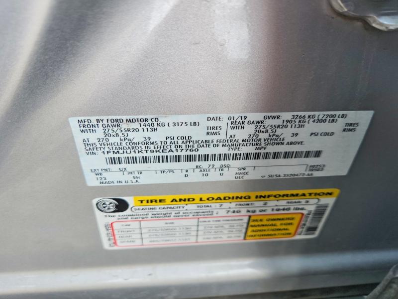 2019 Ford Expedition მანქანა იყიდება აუქციონზე, vin: 1FMJU1KT9KEA17760, აუქციონის ნომერი: 57565456