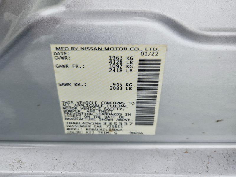 Продажа на аукционе авто 2022 Nissan Altima, vin: 1N4BL4DV2NN335337, номер лота: 55679746