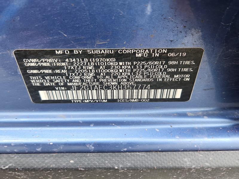 58958946 :رقم المزاد ، JF2GTAEC3KH357774 vin ، 2019 Subaru Crosstrek مزاد بيع