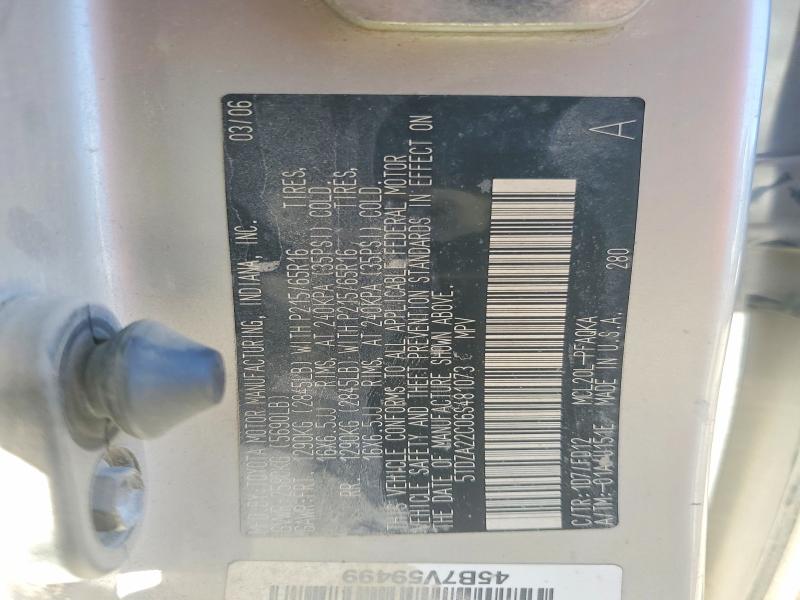 57396706 :رقم المزاد ، 5TDZA22C06S481073 vin ، 2006 Toyota Sienna مزاد بيع