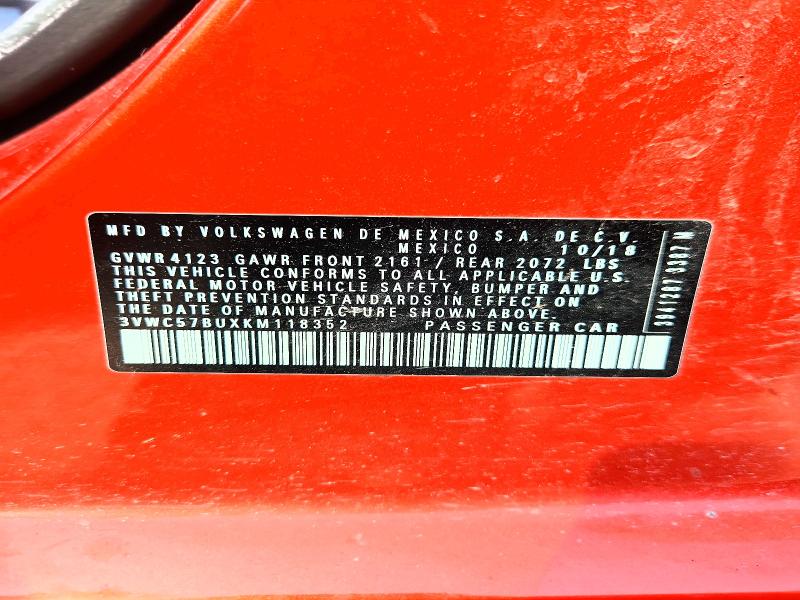 2019 Volkswagen Jetta მანქანა იყიდება აუქციონზე, vin: 3VWC57BUXKM118352, აუქციონის ნომერი: 53746376