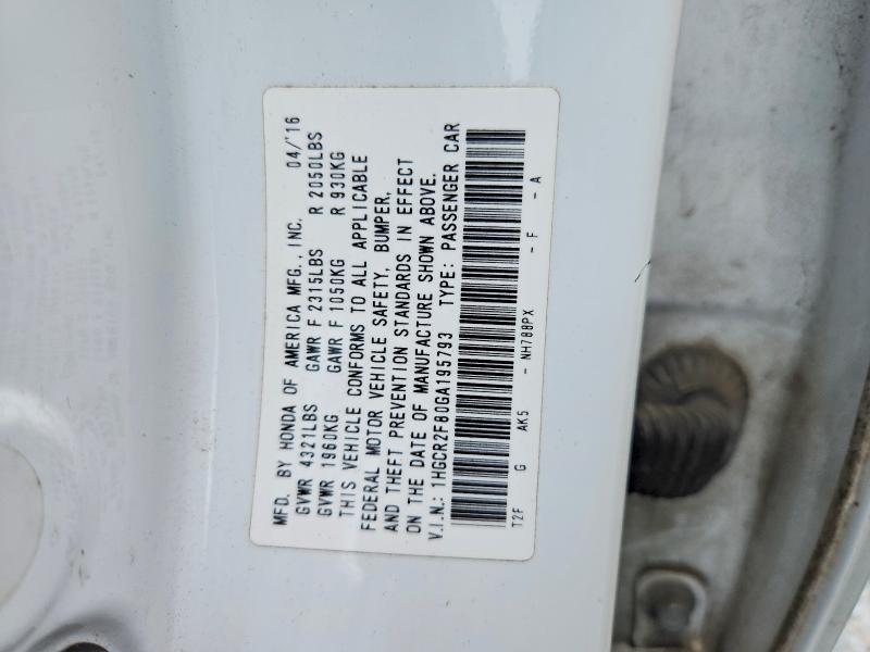 Aukcja sprzedaży 2016 Honda Accord, vin: 1HGCR2F80GA195793, numer aukcji: 57272696