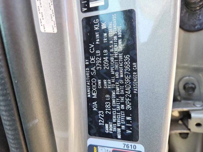 55278986 :رقم المزاد ، 3KPF24AD3RE736836 vin ، 2024 Kia Forte مزاد بيع