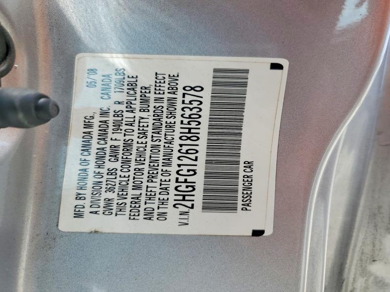 Aukcja sprzedaży 2008 Honda Civic, vin: 2HGFG12618H563578, numer aukcji: 58610896