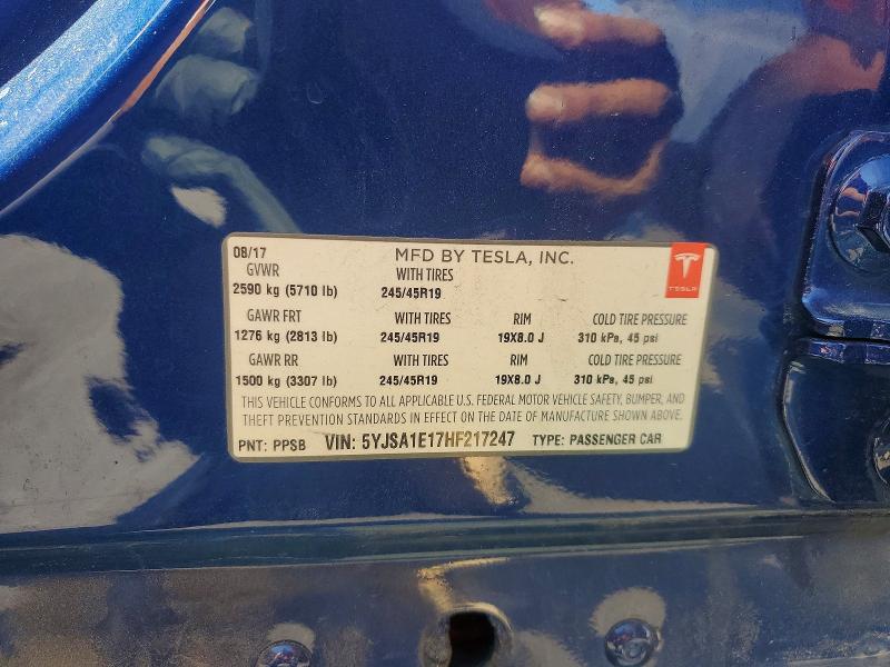 Продаж на аукціоні авто 2017 Tesla Model S, vin: 5YJSA1E17HF217247, номер лоту: 57862576
