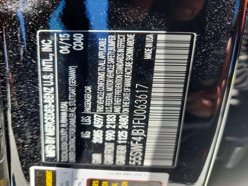 58101436 :رقم المزاد ، 55SWF4JB1FU063617 vin ، 2015 Mercedes-benz C مزاد بيع