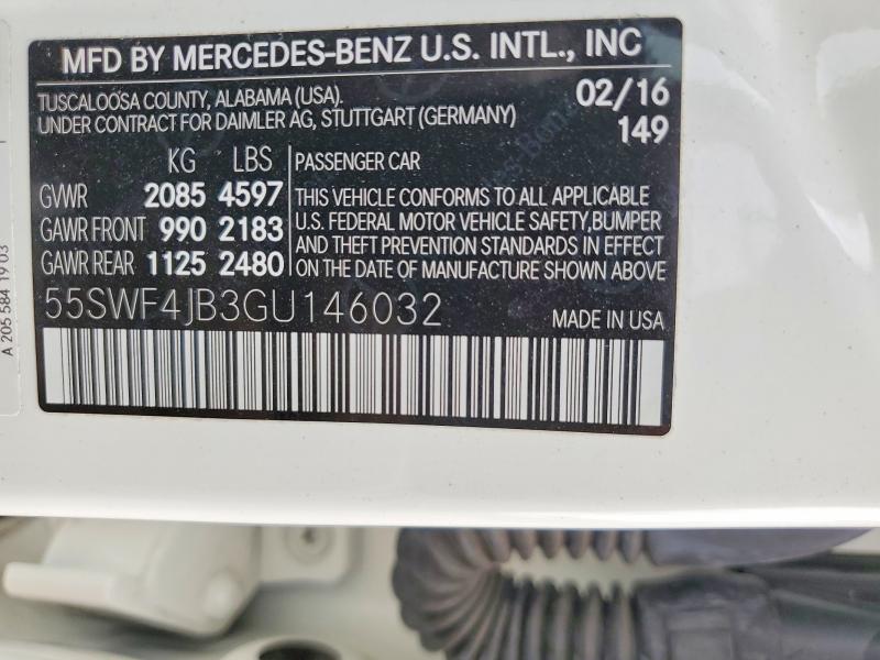 2016 Mercedes-benz C მანქანა იყიდება აუქციონზე, vin: 55SWF4JB3GU146032, აუქციონის ნომერი: 58902706