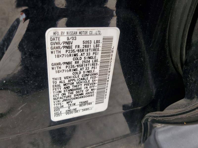 2004 Nissan Murano მანქანა იყიდება აუქციონზე, vin: JN8AZ08W34W304692, აუქციონის ნომერი: 56520036