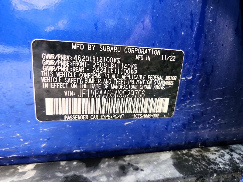 Продажа на аукционе авто 2022 Subaru Wrx, vin: JF1VBAA65N9029706, номер лота: 55082776