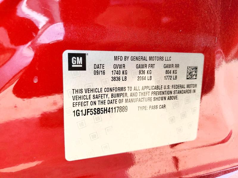 Продажа на аукционе авто 2017 Chevrolet Sonic, vin: 1G1JF5SB5H4117889, номер лота: 58326986