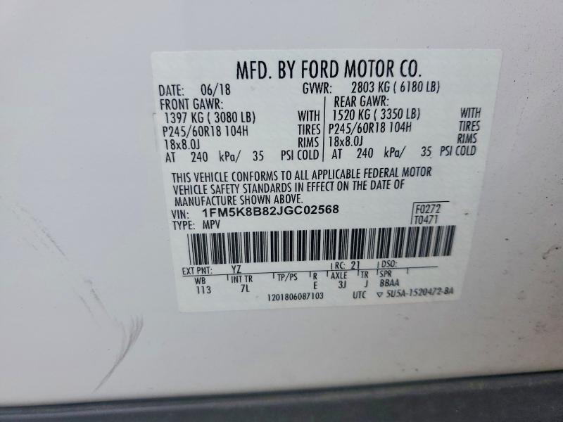 56828246 :رقم المزاد ، 1FM5K8B82JGC02568 vin ، 2018 Ford Explorer مزاد بيع
