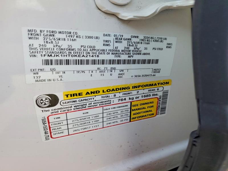 2019 Ford Expedition მანქანა იყიდება აუქციონზე, vin: 1FMJK1HT0KEA21418, აუქციონის ნომერი: 58180486