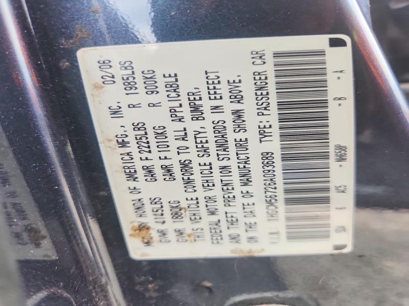 56362986 :رقم المزاد ، 1HGCM56726A093689 vin ، 2006 Honda Accord مزاد بيع