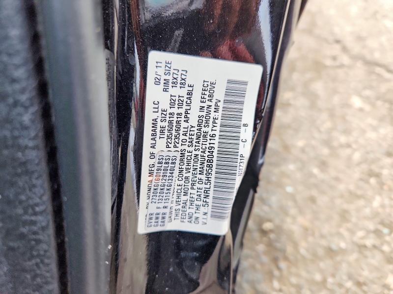 59003416 :رقم المزاد ، 5FNRL5H95BB049116 vin ، 2011 Honda Odyssey مزاد بيع