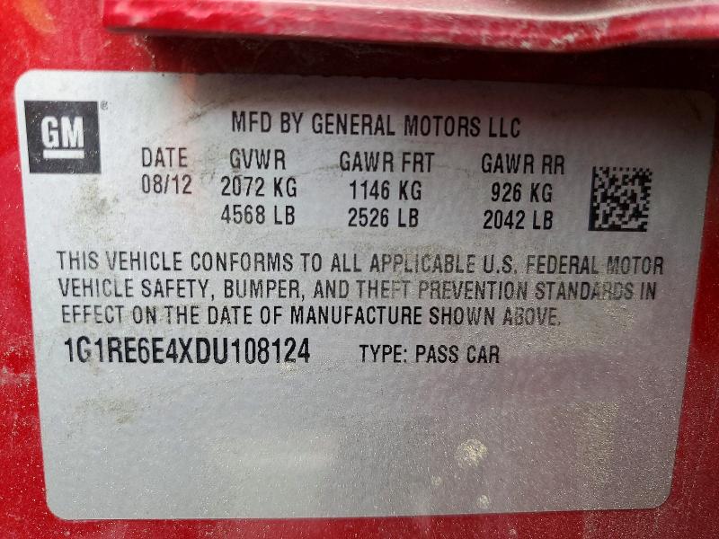 2013 Chevrolet Volt მანქანა იყიდება აუქციონზე, vin: 1G1RE6E4XDU108124, აუქციონის ნომერი: 59001416