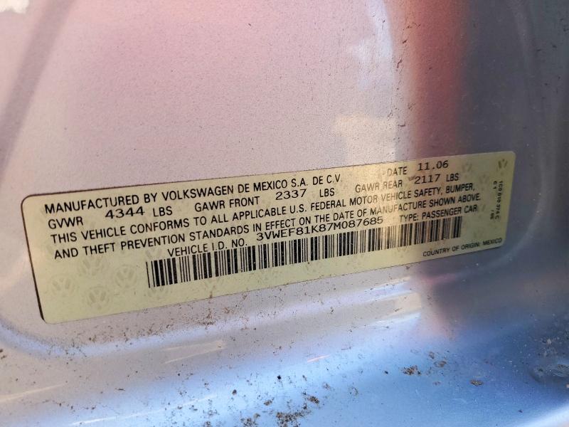Aukcja sprzedaży 2007 Volkswagen Jetta, vin: 3VWEF81K87M087685, numer aukcji: 56571416