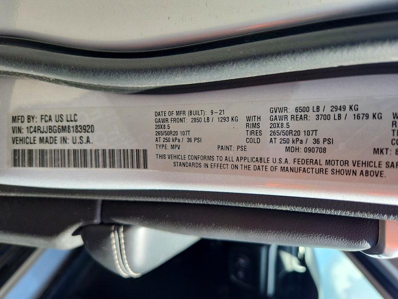 Aukcja sprzedaży 2021 Jeep Grand Cherokee, vin: 1C4RJJBG6M8183920, numer aukcji: 56330856