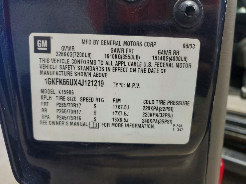 57302906 :رقم المزاد ، 1GKFK66UX4J121219 vin ، 2004 Gmc Yukon Xl مزاد بيع