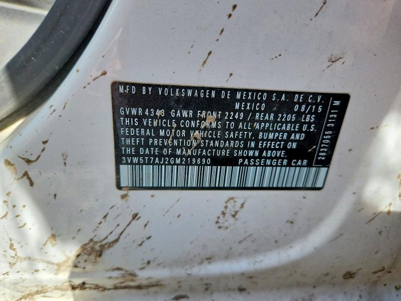 Продажа на аукционе авто 2016 Volkswagen Jetta, vin: 3VW5T7AJ2GM219690, номер лота: 55383996