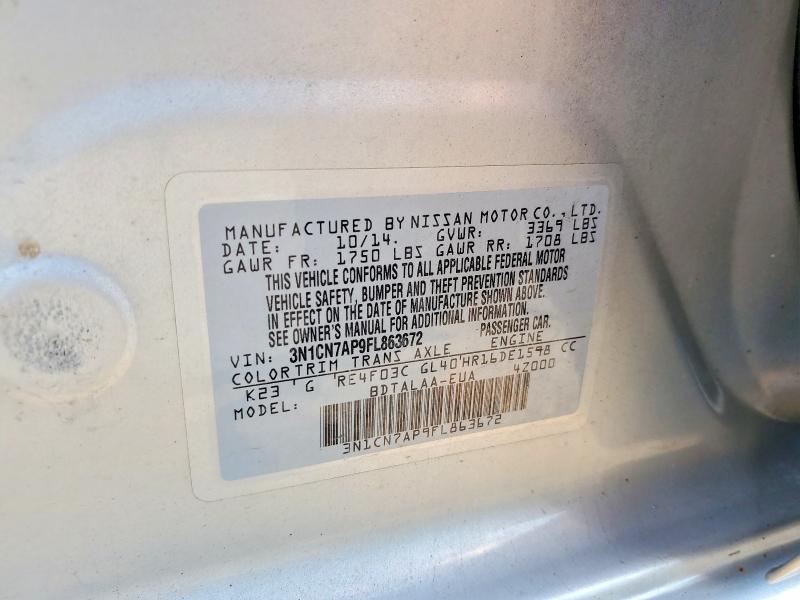 59111446 :رقم المزاد ، 3N1CN7AP9FL863672 vin ، 2015 Nissan Versa مزاد بيع