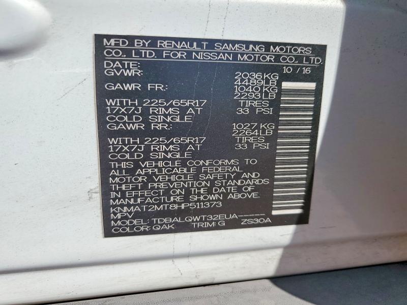 56175936 :رقم المزاد ، KNMAT2MT8HP511373 vin ، 2017 Nissan Rogue مزاد بيع