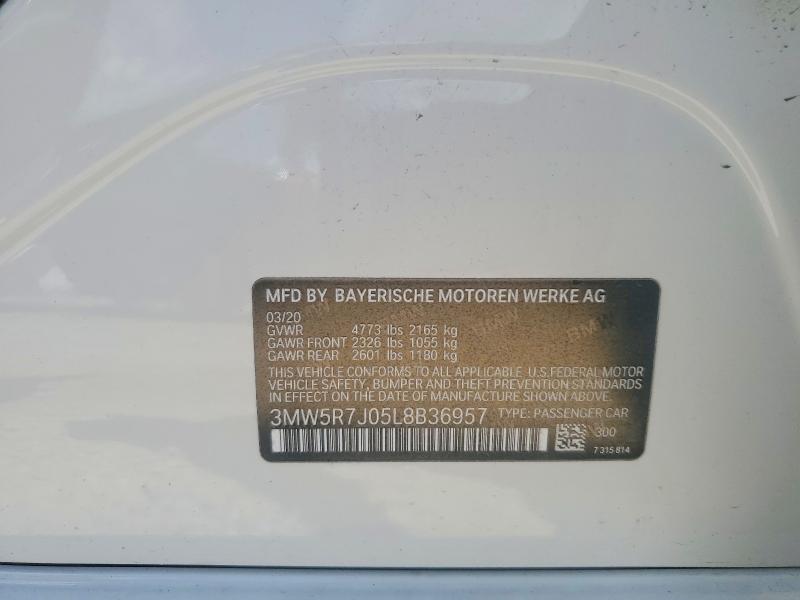 Продаж на аукціоні авто 2020 Bmw 330xi, vin: 3MW5R7J05L8B36957, номер лоту: 53903746