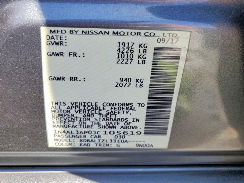 56164996 :رقم المزاد ، 1N4AL3AP0JC105619 vin ، 2018 Nissan Altima مزاد بيع