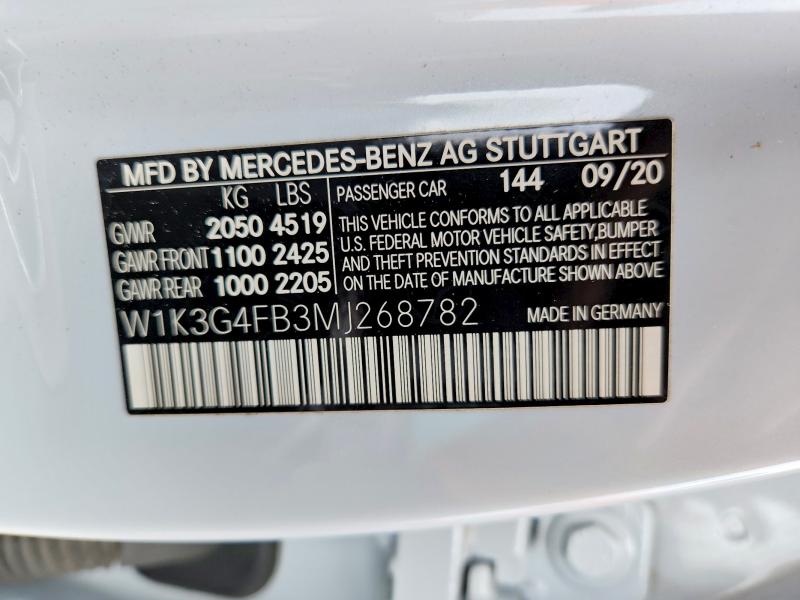 2021 Mercedes-benz A-class მანქანა იყიდება აუქციონზე, vin: W1K3G4FB3MJ268782, აუქციონის ნომერი: 58981106