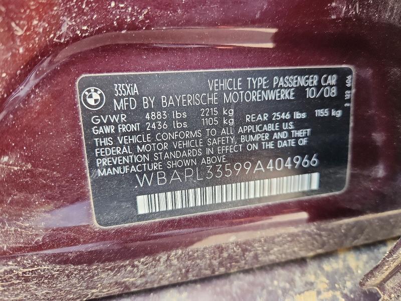54949296 :رقم المزاد ، WBAPL33599A404966 vin ، 2009 Bmw 335 مزاد بيع
