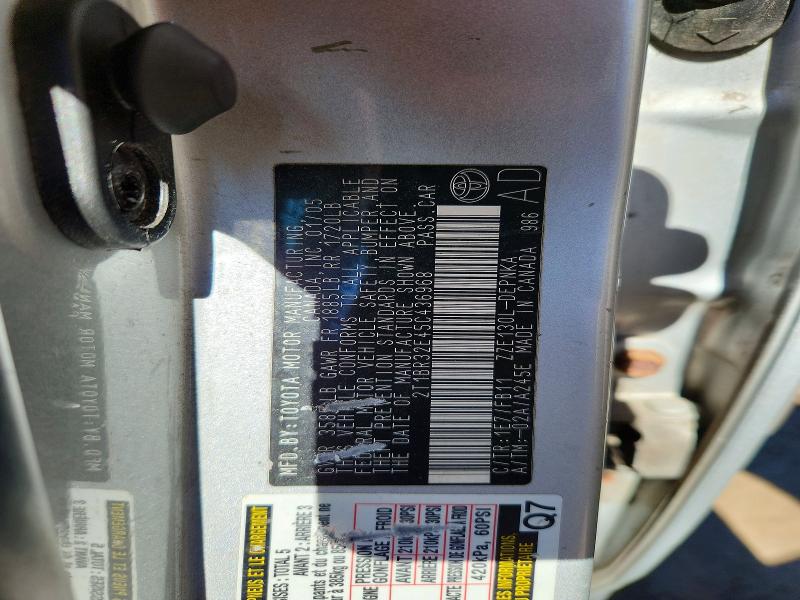 57921256 :رقم المزاد ، 2T1BR32E45C436968 vin ، 2005 Toyota Corolla مزاد بيع