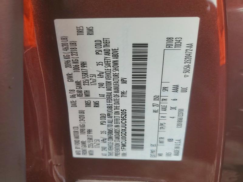 58897856 :رقم المزاد ، 1FMCU0GDXJUC95205 vin ، 2018 Ford Escape مزاد بيع