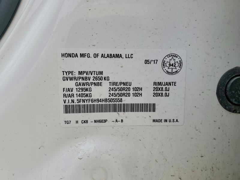 Aukcja sprzedaży 2017 Honda Pilot, vin: 5FNYF6H94HB505558, numer aukcji: 58550196