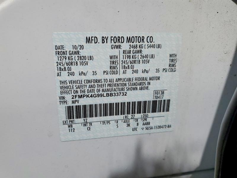 2020 Ford Edge მანქანა იყიდება აუქციონზე, vin: 2FMPK4G99LBB33732, აუქციონის ნომერი: 56386456