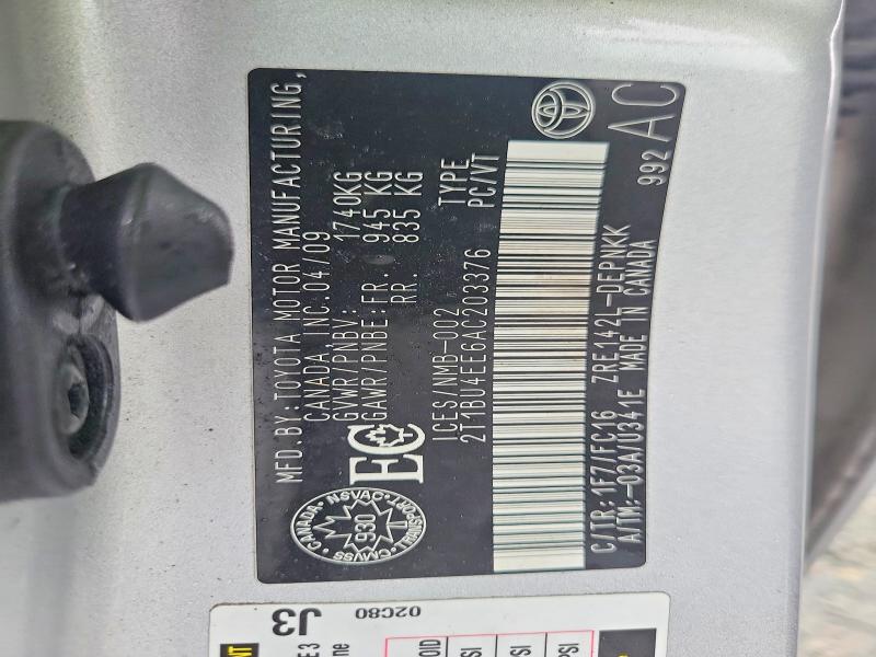 57824896 :رقم المزاد ، 2T1BU4EE6AC203376 vin ، 2010 Toyota Corolla مزاد بيع