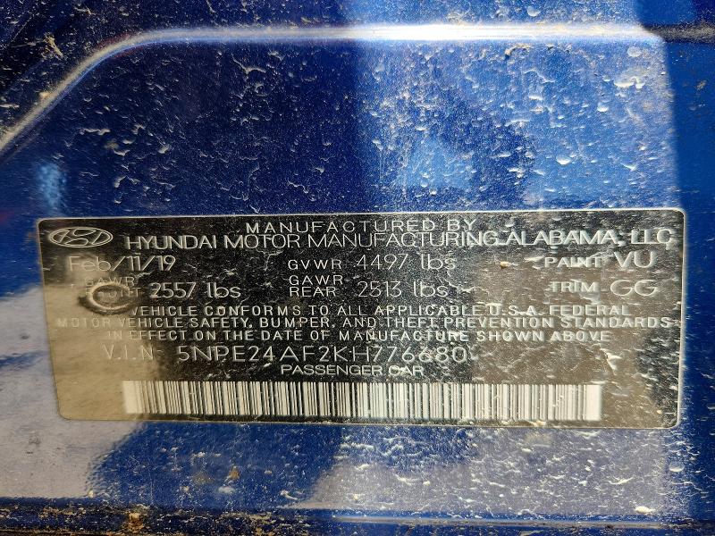 55117746 :رقم المزاد ، 5NPE24AF2KH776680 vin ، 2019 Hyundai Sonata مزاد بيع