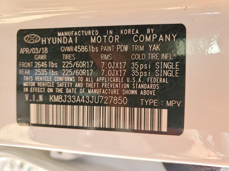 2018 Hyundai Tucson მანქანა იყიდება აუქციონზე, vin: KM8J33A43JU727850, აუქციონის ნომერი: 56781136