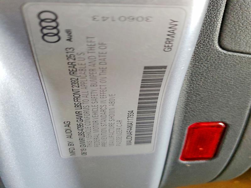 2019 Audi A4 მანქანა იყიდება აუქციონზე, vin: WAUDNAF44KA117934, აუქციონის ნომერი: 58638746