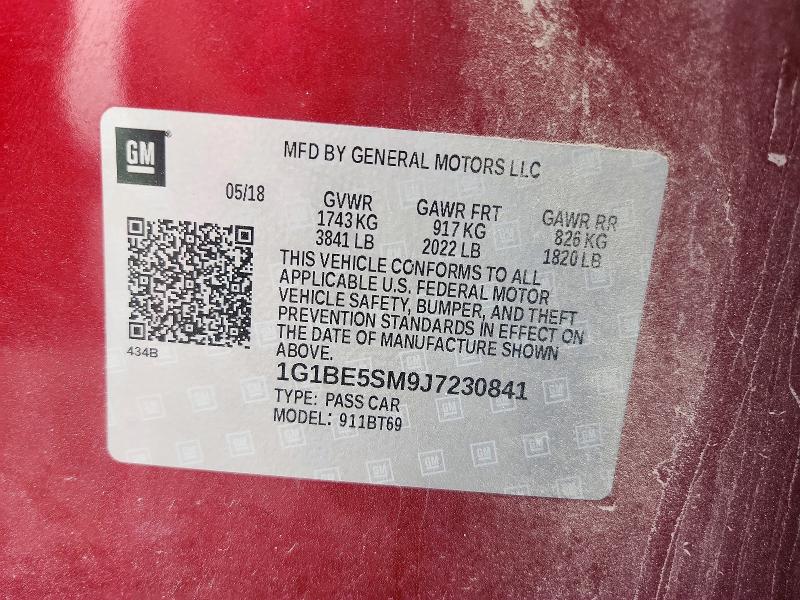 58435026 :رقم المزاد ، 1G1BE5SM9J7230841 vin ، 2018 Chevrolet Cruze مزاد بيع