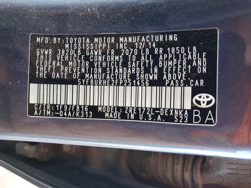 Aukcja sprzedaży 2015 Toyota Corolla, vin: 5YFBURHE2FP251456, numer aukcji: 55510096