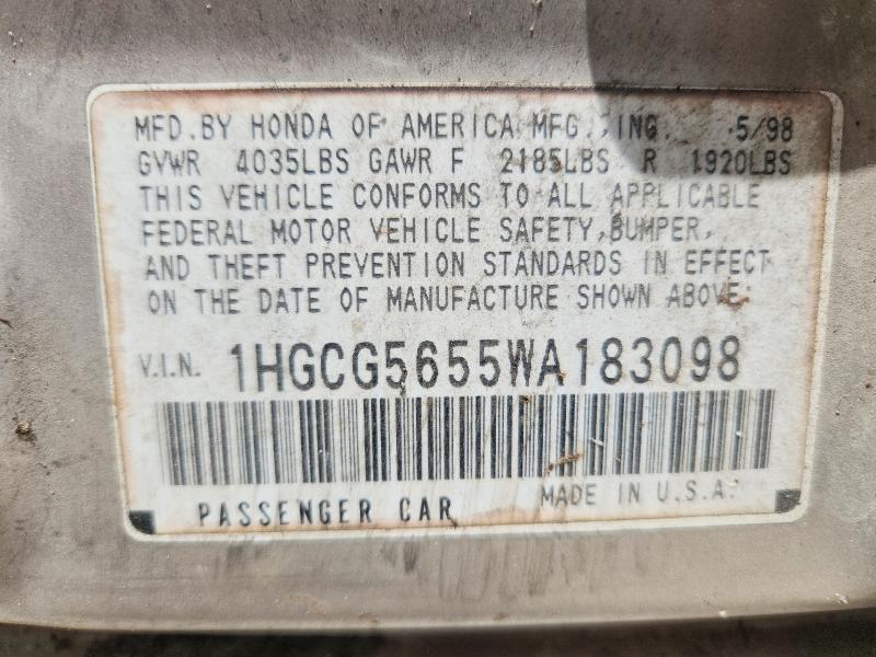 Продажа на аукционе авто 1998 Honda Accord, vin: 1HGCG5655WA183098, номер лота: 56405346