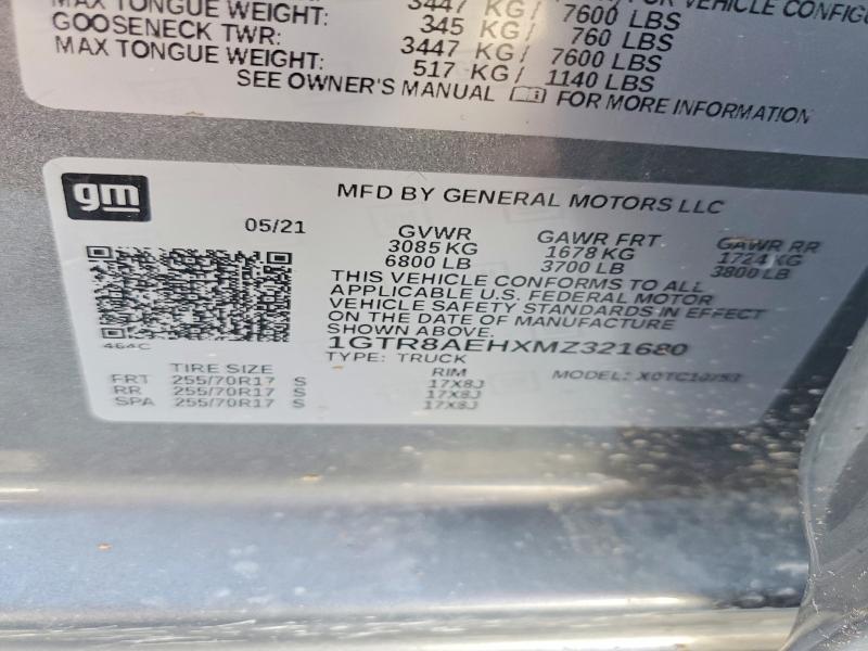 Auction sale of the 2021 Gmc Sierra, vin: 1GTR8AEHXMZ321680, lot number: 58950186