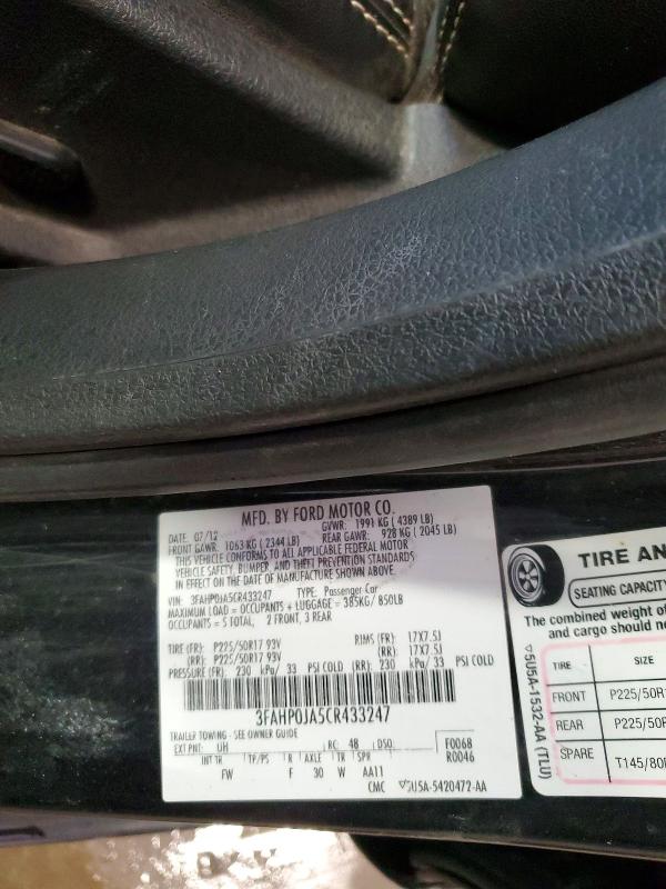 57237026 :رقم المزاد ، 3FAHP0JA5CR433247 vin ، 2012 Ford Fusion مزاد بيع