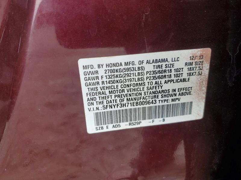Продажа на аукционе авто 2014 Honda Pilot, vin: 5FNYF3H71EB009643, номер лота: 57966416